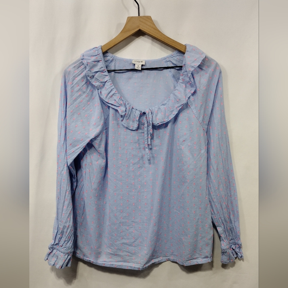 NWOT J.Crew Ruffle Neck Babydoll Top Women's S Blue Fairy Retro Y2K Cottagecore